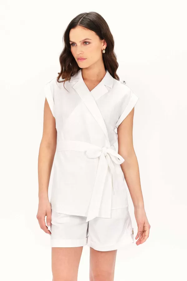 Best Sale CAROLL Chemise Calison 100% Lin Femme Blanc