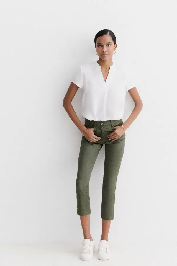 Cheap CAROLL Pantacourt Mason Femme Vert Kaki