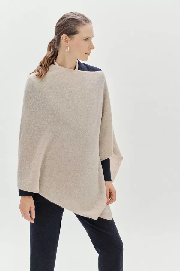 Best CAROLL Poncho Baltimore 100% Cachemire Femme Beige