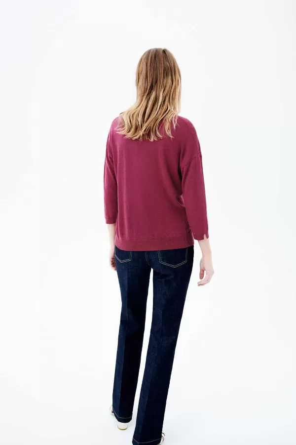 Best Sale CAROLL Pull Alicia Col V 100% Lin Femme Rose Framboise