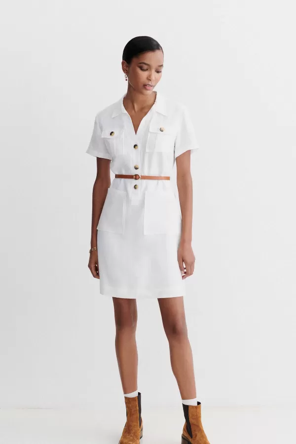 Best Sale CAROLL Robe Laure 100% Lin Femme Blanc