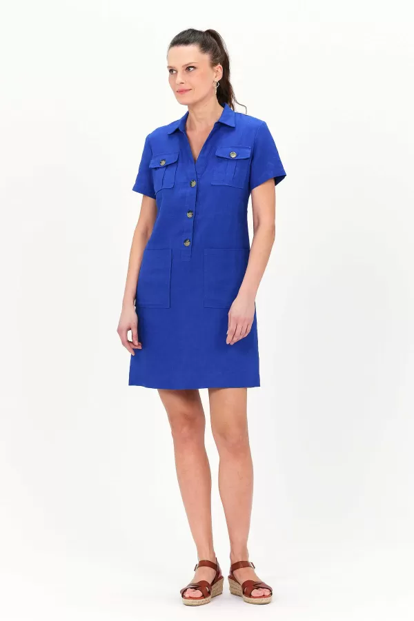 Outlet CAROLL Robe Laure 100% Lin Femme Bleu Turquoise