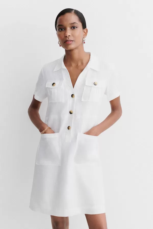 Best Sale CAROLL Robe Laure 100% Lin Femme Blanc