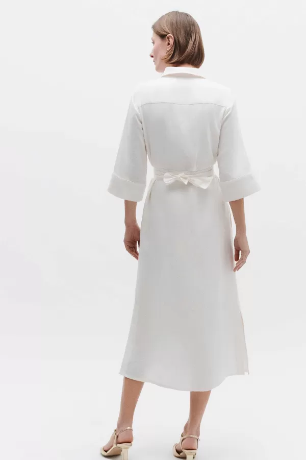 Cheap CAROLL Robe Yana 100% Lin Femme Ivoire