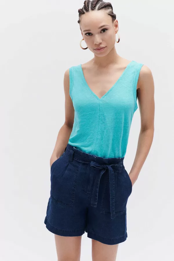 Sale CAROLL Short Stephen 100% Lin Femme Denim Baby Bleu