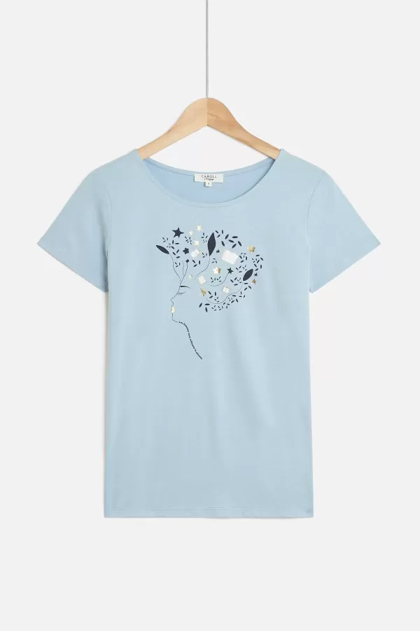 Clearance CAROLL Tshirt Toutes A L'Ecole Femme Denim Stone